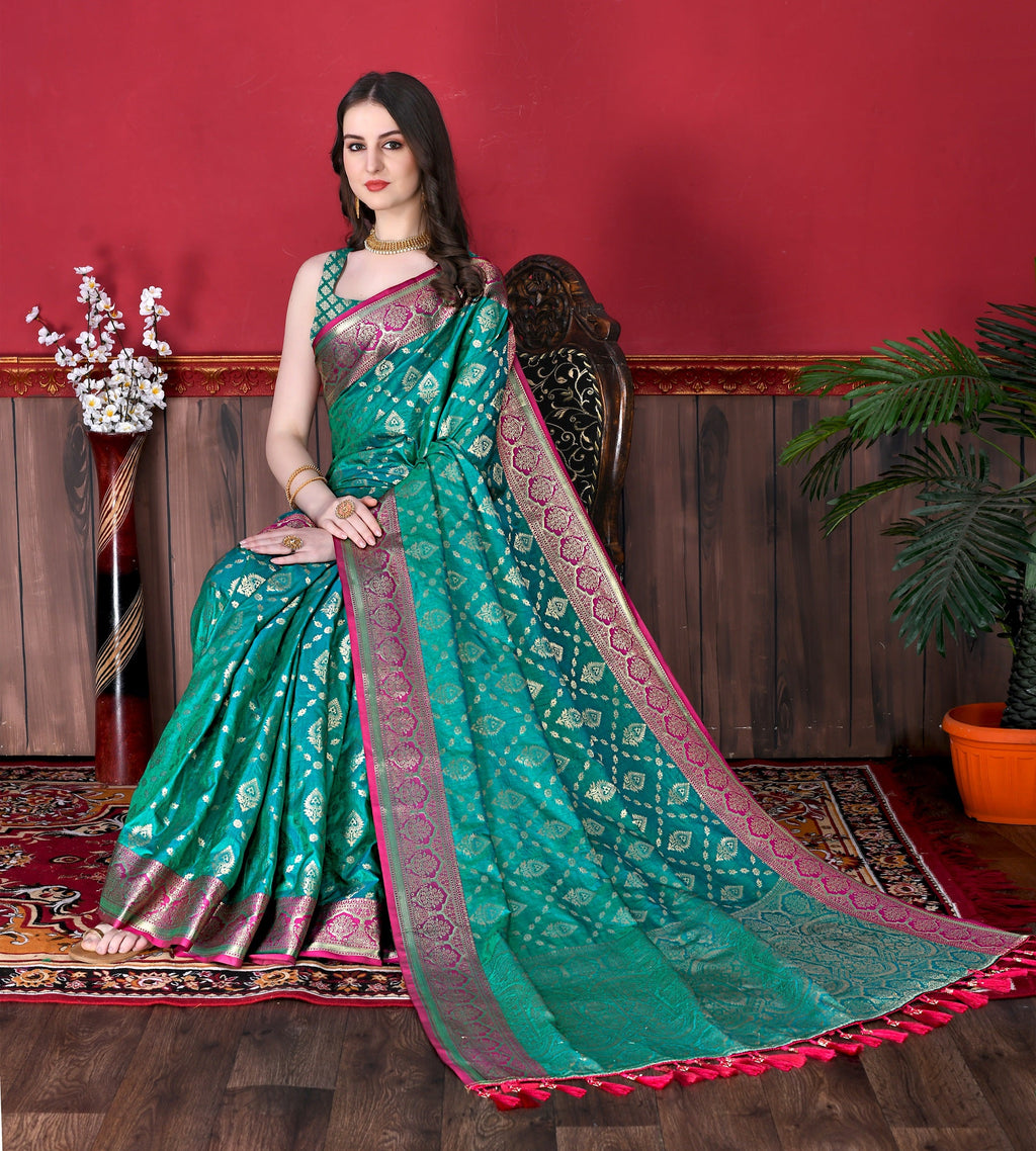Vedant Vastram Soft Litchi Silk Kanjeevaram Saree - Seegreen | Grocsy