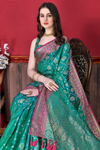 Vedant Vastram Soft Litchi Silk Kanjeevaram Saree - Seegreen | Grocsy