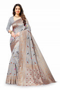 Vedant Vastram Soft Litchi Silk Kanjeevaram Saree - Grey | Grocsy