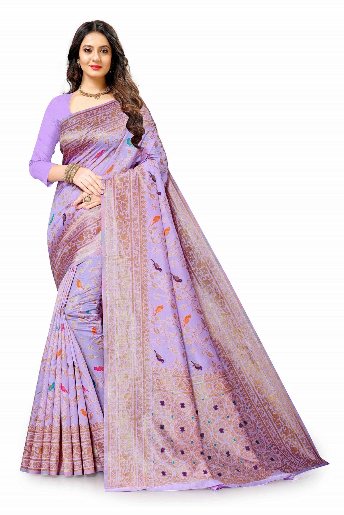 Vedant Vastram Soft Litchi Silk Kanjeevaram Saree - Lavender | Grocsy