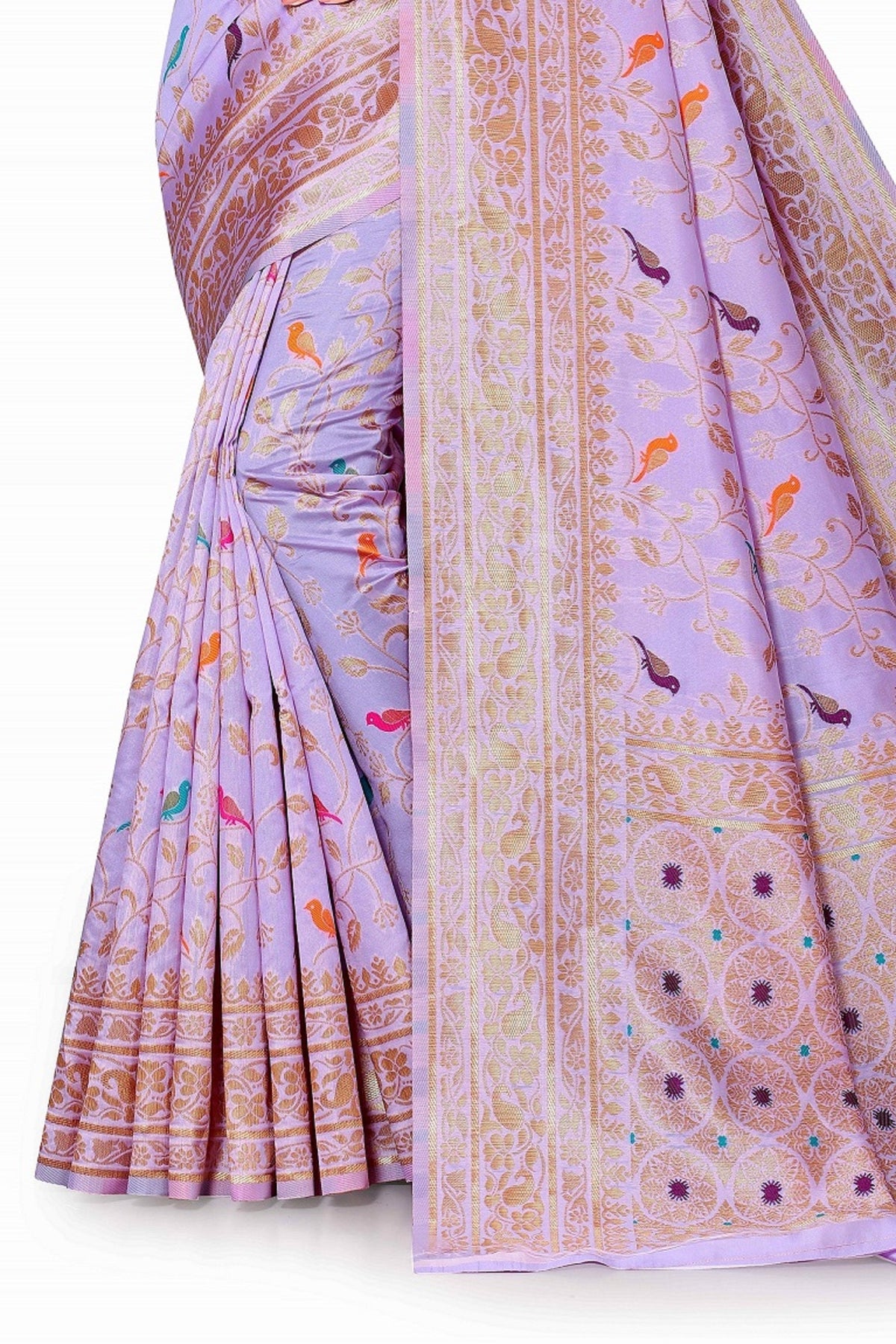 Vedant Vastram Soft Litchi Silk Kanjeevaram Saree - Lavender | Grocsy