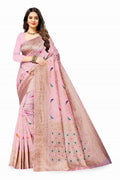 Vedant Vastram Soft Litchi Silk Kanjeevaram Saree - Pink | Grocsy