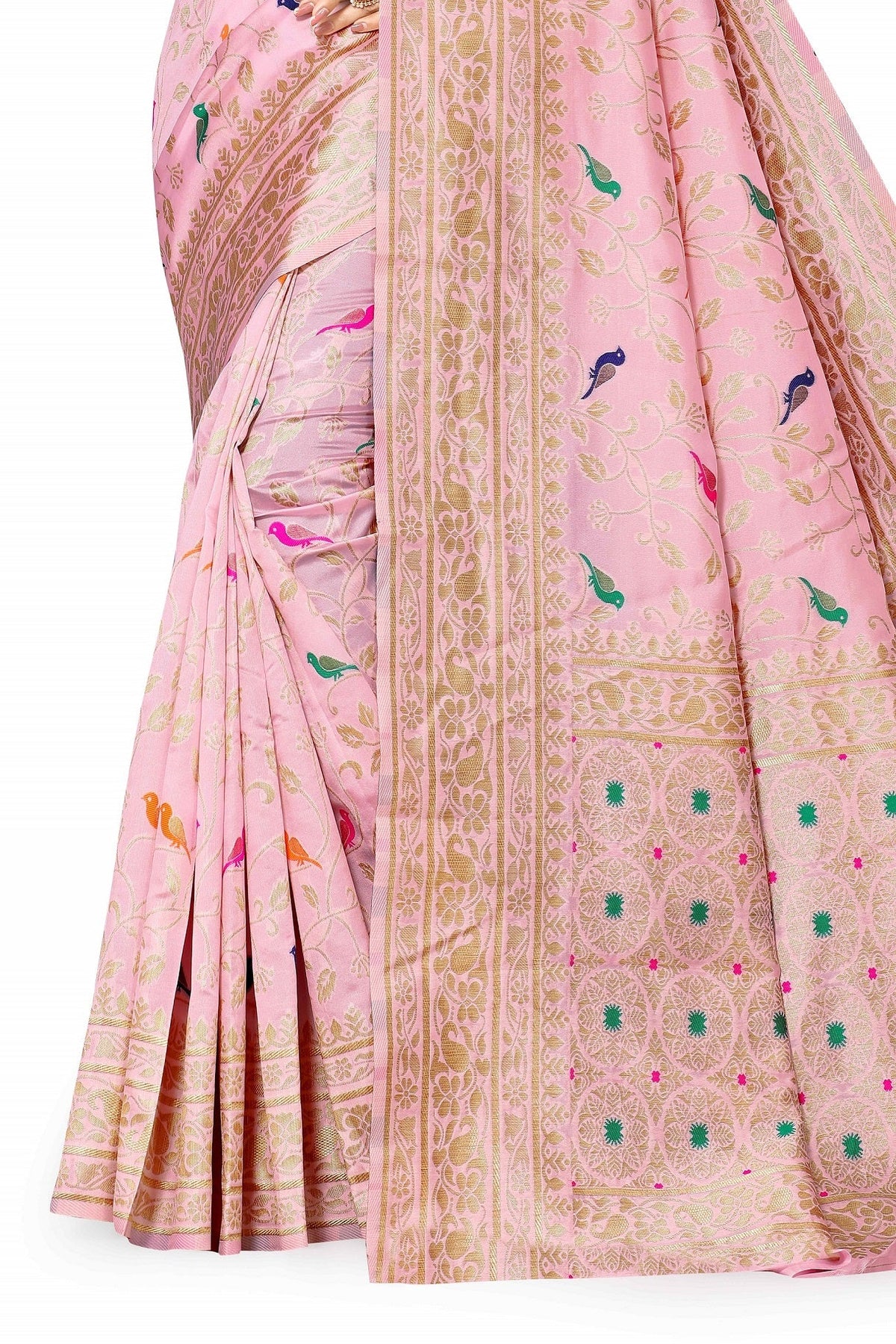 Vedant Vastram Soft Litchi Silk Kanjeevaram Saree - Pink | Grocsy