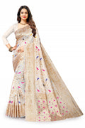 Vedant Vastram Soft Litchi Silk Kanjeevaram Saree - White | Grocsy