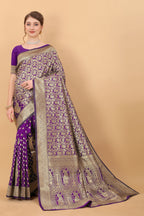 Vedant Vastram Soft Litchi Silk Kanjeevaram Saree - Violet | Grocsy