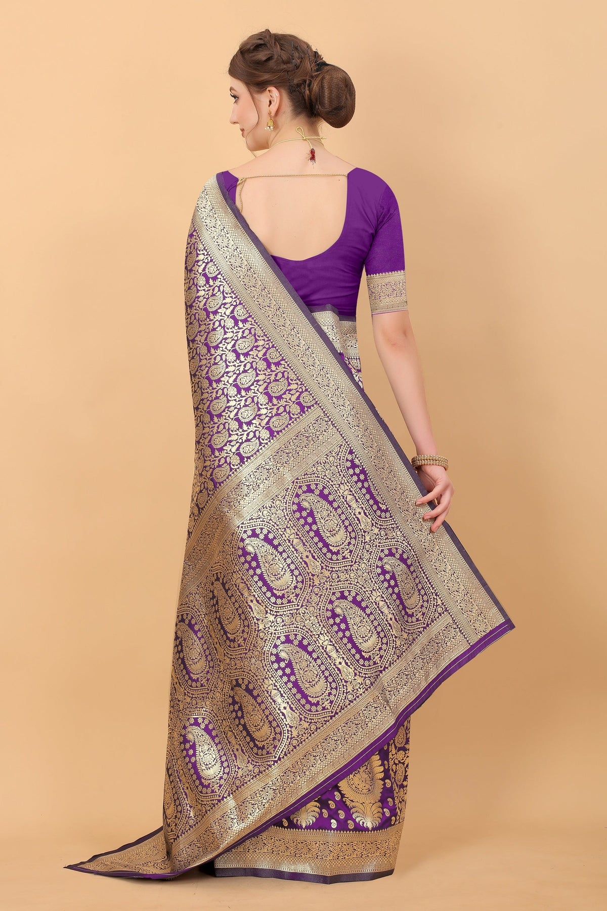 Vedant Vastram Soft Litchi Silk Kanjeevaram Saree - Violet | Grocsy