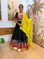 Teeya Creation Dark Blue Colour Rayon Silk Embroidery Work Fully Stitched Navratri Lehenga | Grocsy