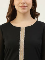 FIORRA Women's Black Poly Crepe Straight Kurta Pant With Dupatta | Grocsy