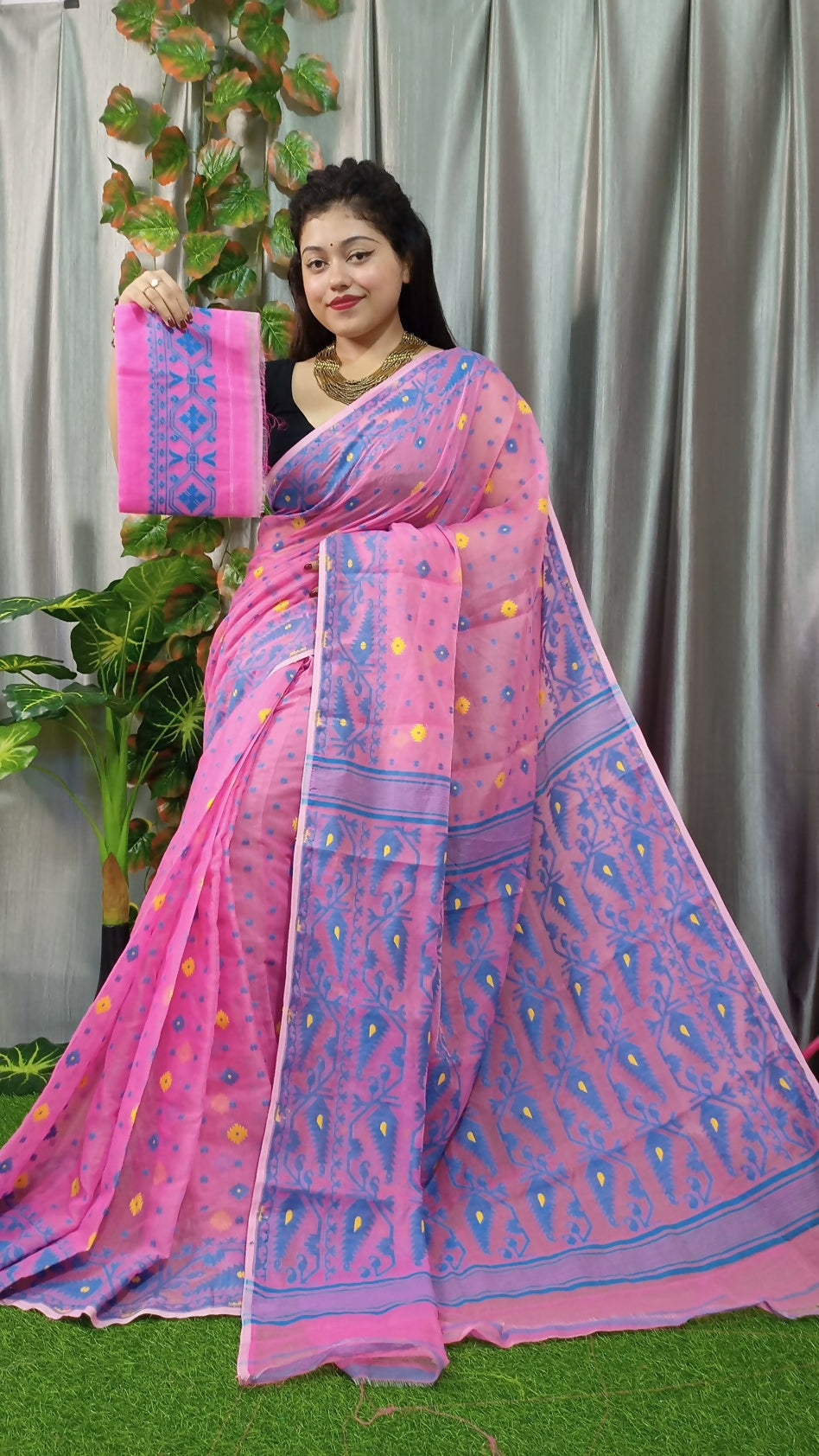 Exclusive Collection Pink Beautiful Jamdani Collection Saree | Grocsy