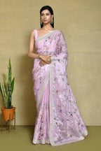 Purple Satin Silk Sequence Embroidered With Stone Work Festive Saree - Nimaya Denzy | Grocsy