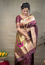 Jyoti Fashion Women's Brown Paithani Silk Zari Woven Saree with Blouse | Grocsy