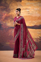 Vastranavya Pink Crepe Printed Saree with Unstitched Blouse | Grocsy