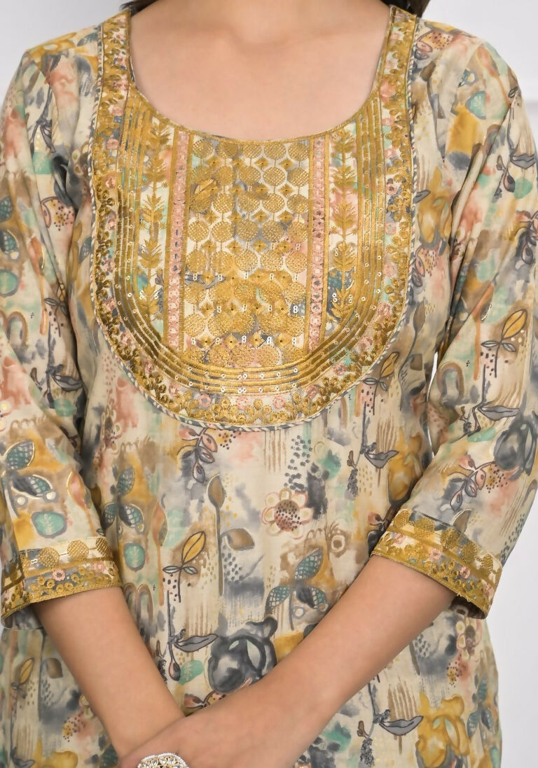 Festive Wear Ethnic Cream chanderi Stitched Suit - Anbazaar | Grocsy