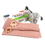 Nesta Toys Newborn Gift Set - Knitted Cotton Blanket, Zebra Plush Toy, Elephant & Car Teether | Grocsy