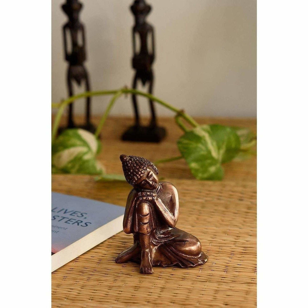 Resting Buddha on Knee Metal Showpiece, Brown | Grocsy