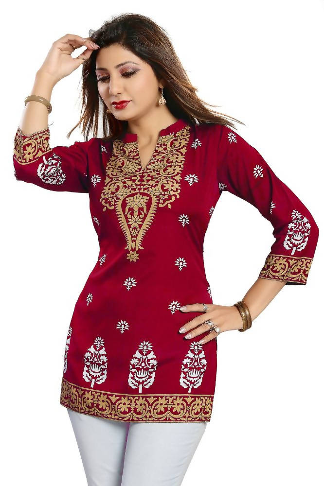 Snehal Creations Endearing Ethnicity Short Red Tunic | Grocsy