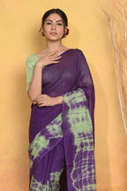 Very Much Indian Tie & Dye Handloom Mul Cotton Saree - Blue Green | Grocsy