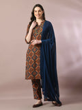 Myshka Women's Multi Printed Cotton Straight Party Kurta Set With Dupatta | Grocsy
