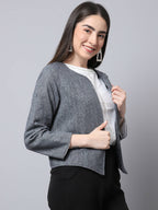 Even Apparels Grey Pure Wool Open Front Statement Jacket | Grocsy