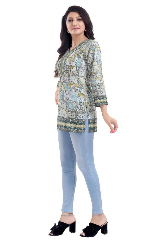 Snehal Creations Faux Crepe Variyali Short Kurti Tunic Top | Grocsy