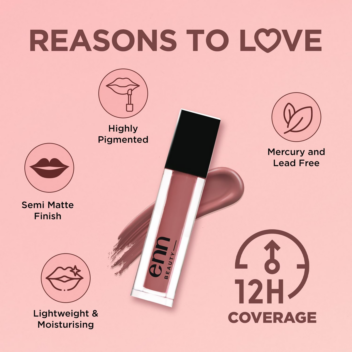 Enn Semi Matte Red Liquid Lipstick - Dusty Mauve | Grocsy