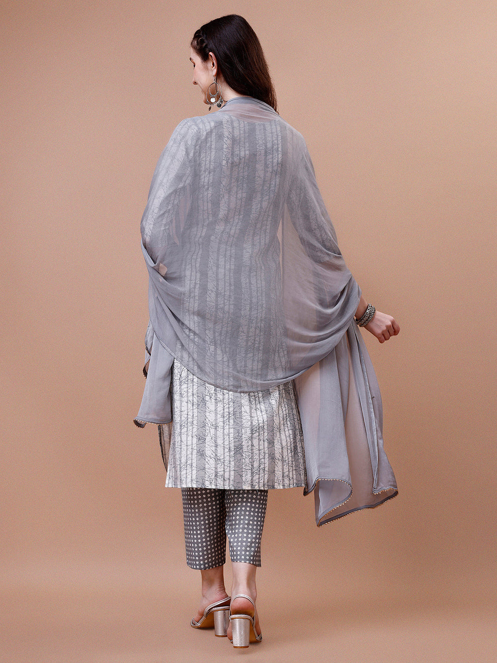 Mirror Embroidered & Striped Printed Cotton Kurta With Pant & Dupatta Set, Multicolor - Hiral Fashion | Grocsy