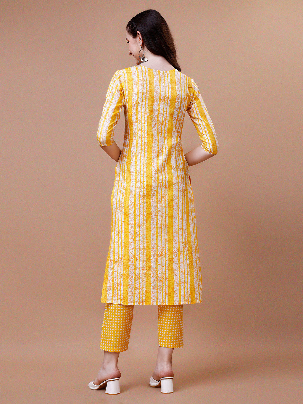 Mirror Embroidered & Striped Printed Cotton Kurta With Pant & Dupatta Set, Multicolor - Hiral Fashion | Grocsy