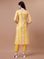 Mirror Embroidered & Striped Printed Cotton Kurta With Pant & Dupatta Set, Multicolor - Hiral Fashion | Grocsy