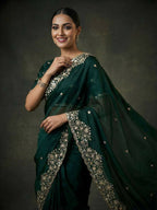 Joban Fashion Green Fandy Satin Silk Party Wear Sarees | Grocsy