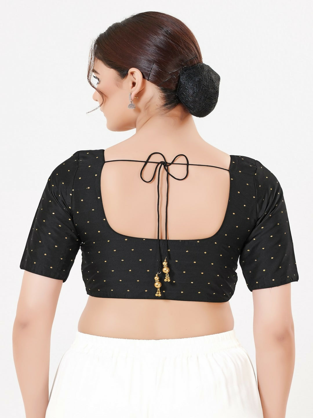 Joban Fashion Black Taffeta Silk Elbow Sleeveless Front Open Blouse | Grocsy