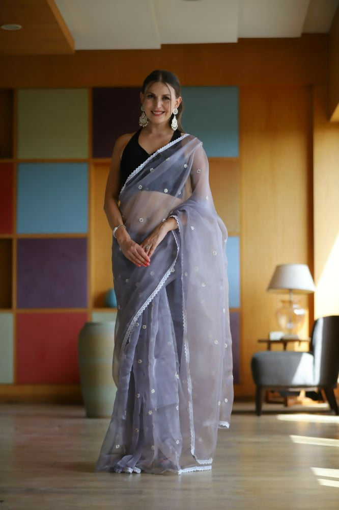 Vamsee Manbhari Purple Organza Saree | Grocsy