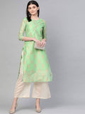 Yufta Women Green & Off-White Printed Kurta with Palazzo | Grocsy