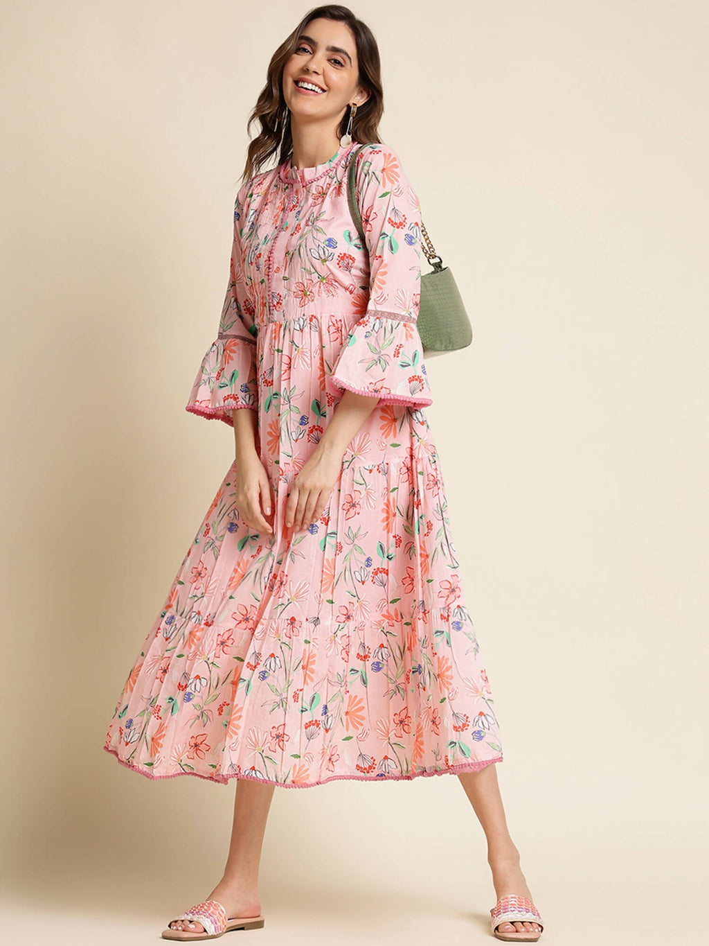 Pink Cotton Floral Printed Dress - Nandani | Grocsy
