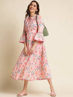 Pink Cotton Floral Printed Dress - Nandani | Grocsy