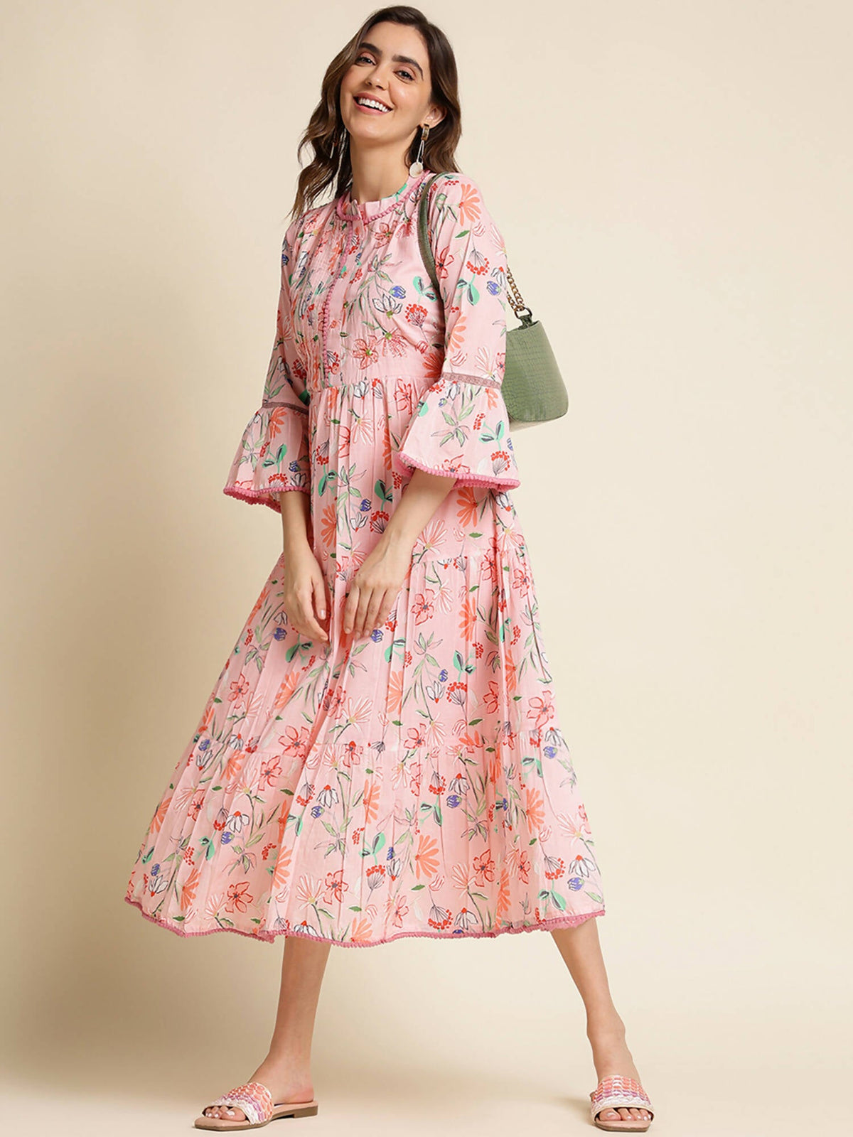 Pink Cotton Floral Printed Dress - Nandani | Grocsy