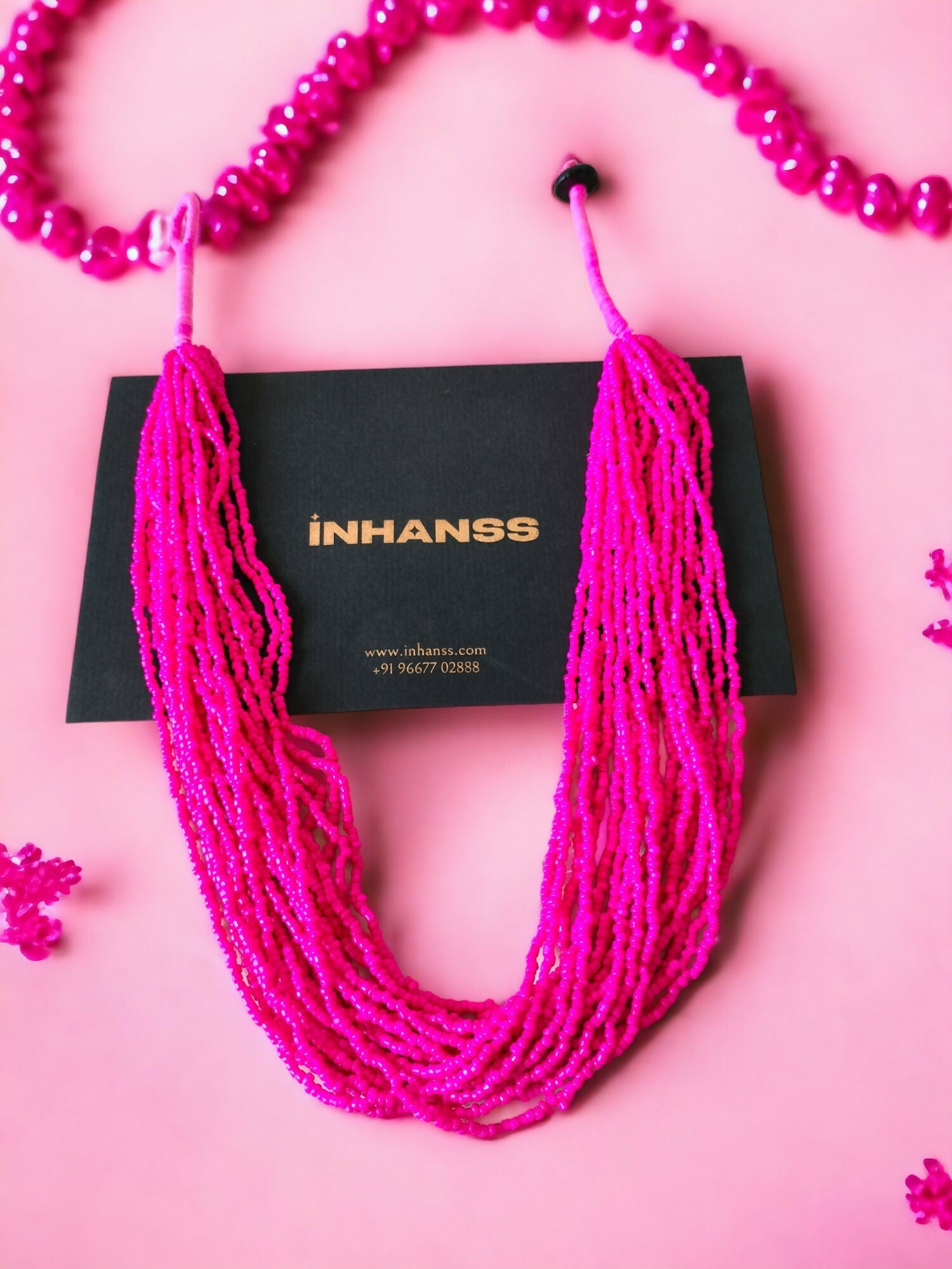 Inhanns Handmade Beaded Multilayer Necklace, 20 Layers - Hot Pink | Grocsy