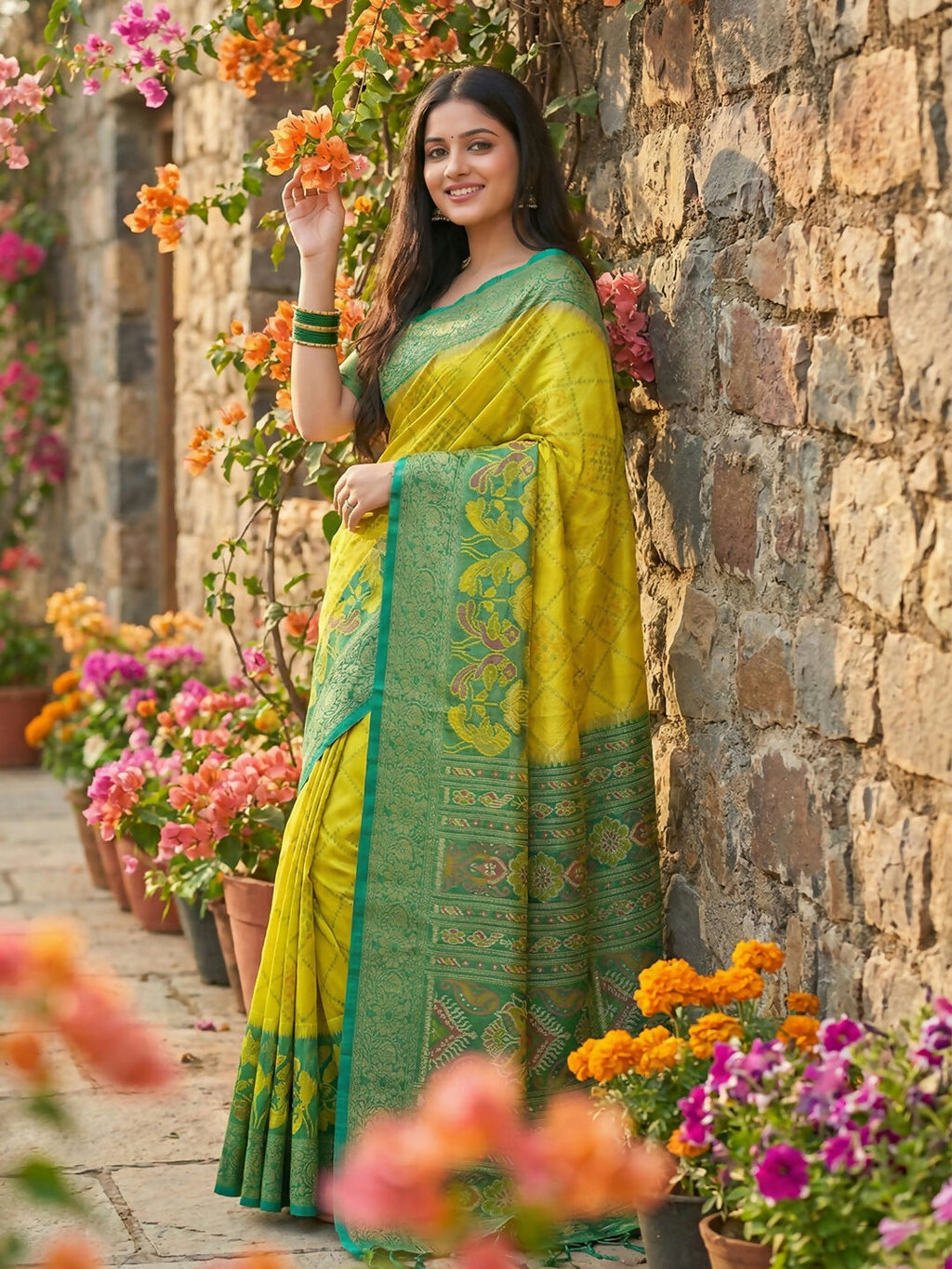 Shree Shyam Fashion Green Pochampally Silk Saree | Grocsy