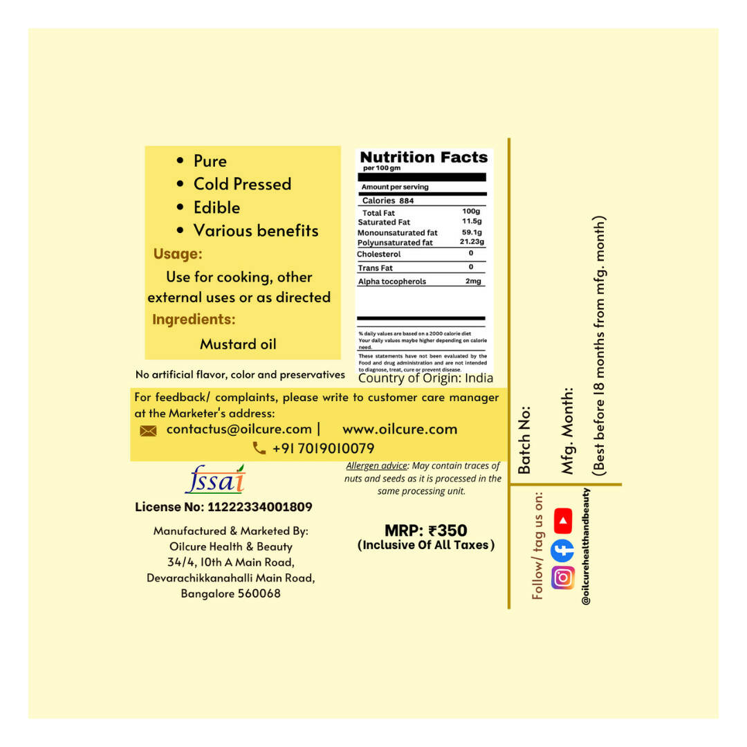 Oilcure Mustard Oil Cold Pressed