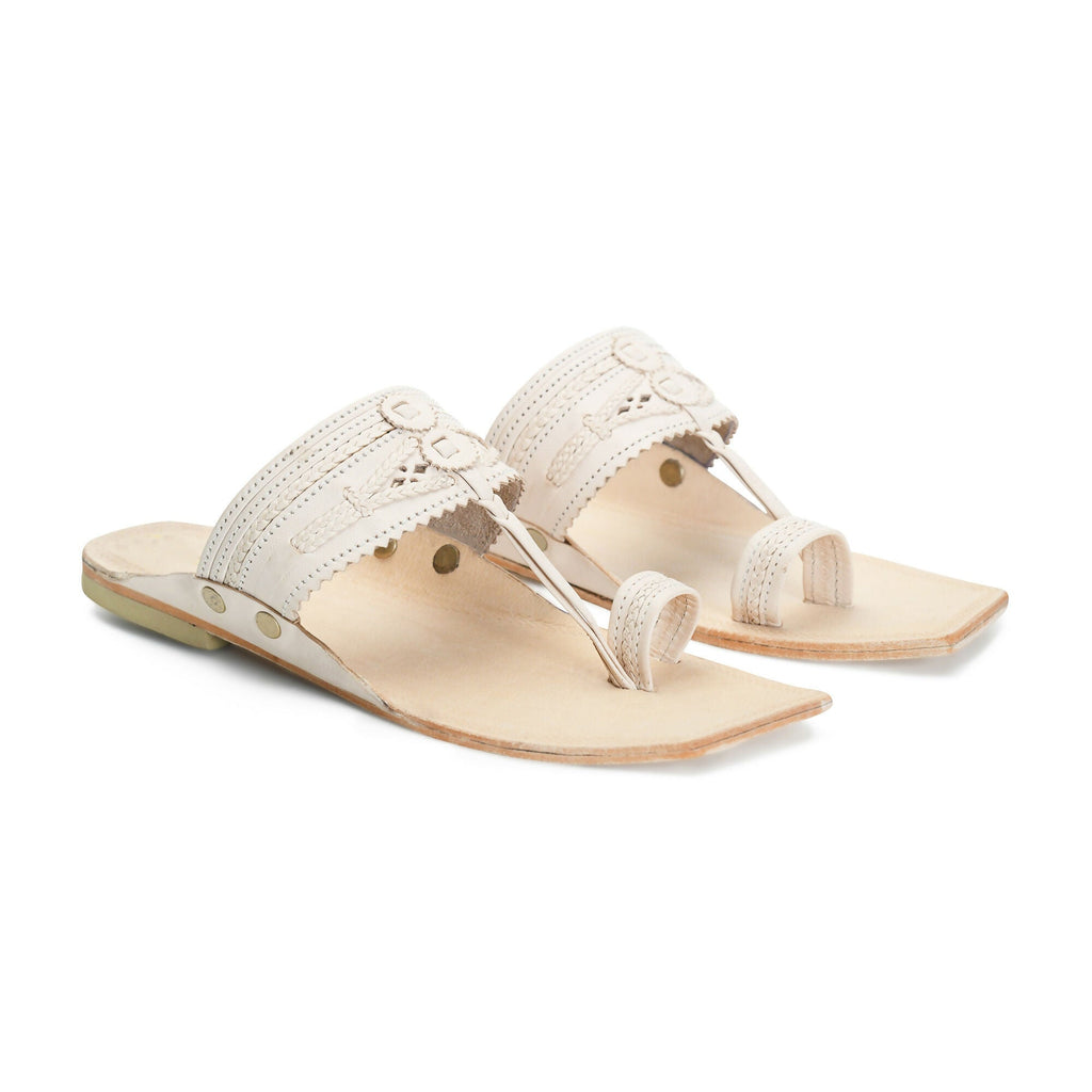 Stepsoft Men'S Cream Kolhapuri Chappal | Ethnic Leather Slip-On For Wedding & Festive Wear | Grocsy