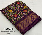 Purple Slub Silk Printed Saree with Unstitched Blouse - Hiral Fashion | Grocsy