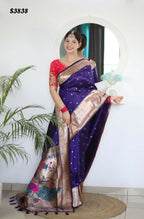 Voilet Woven Jacquard Designer Embroidery Work Party Wear Saree - Parampara | Grocsy