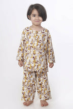 Breathables Sunny Yellow Animal Print Cotton Night Suit For Kids | Grocsy