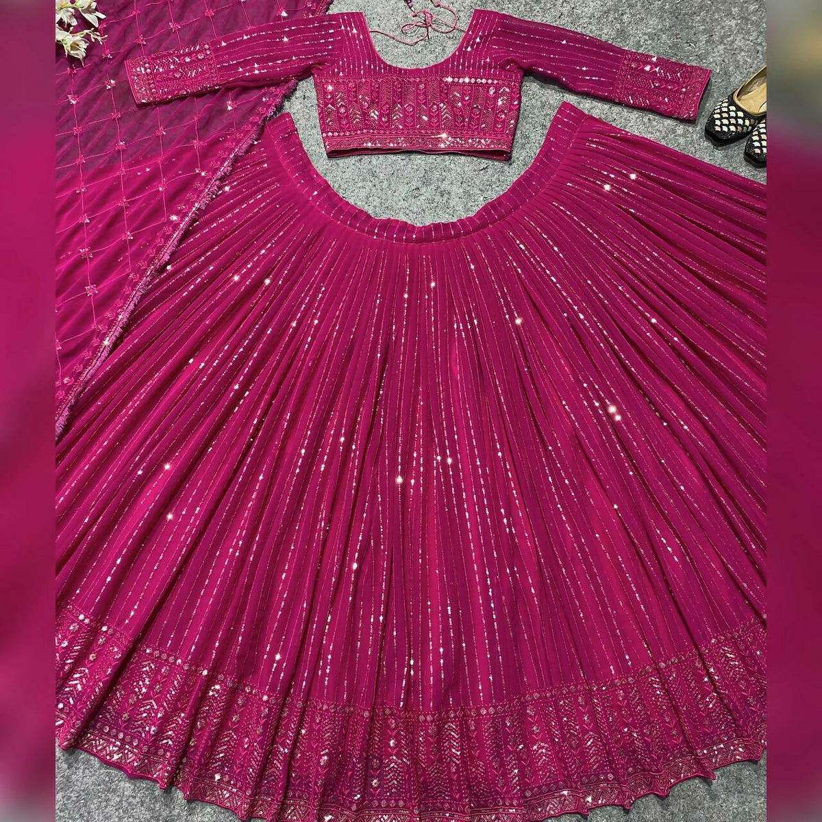 Jyoti Fashion Women's Rani Pink Faux Georgette 3MM Sequins Embroidered Designer Lehenga Choli Set | Grocsy