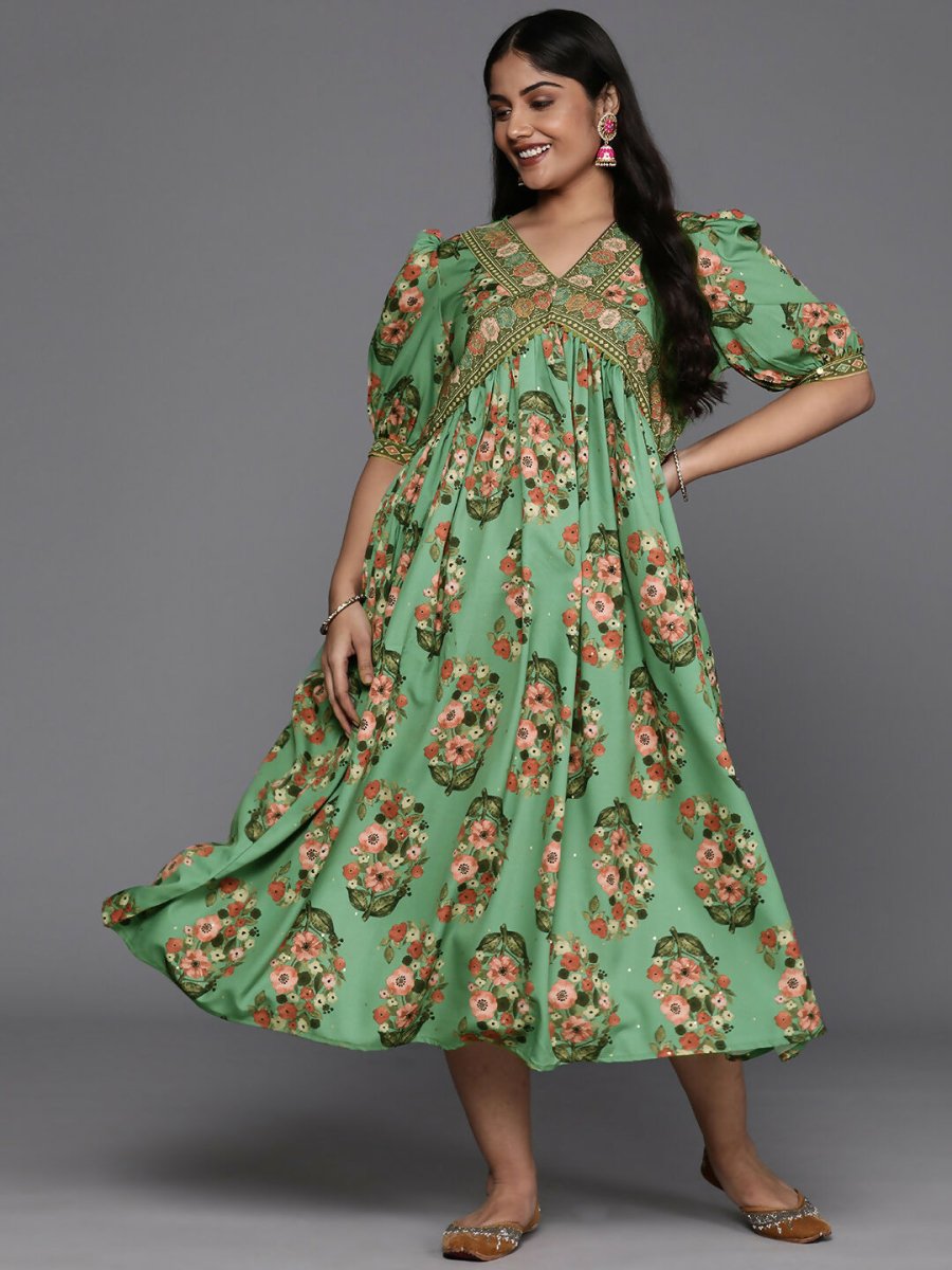 Ahalyaa Women's Traditional wear Ethnic Dress - Green | Grocsy