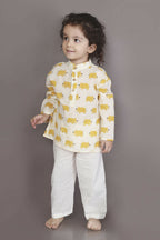 Breathables Kids Cotton Night Suit – Yellow Elephant Print Kurta & Pyjama Co-Ord Set For Boys & Girls | Grocsy