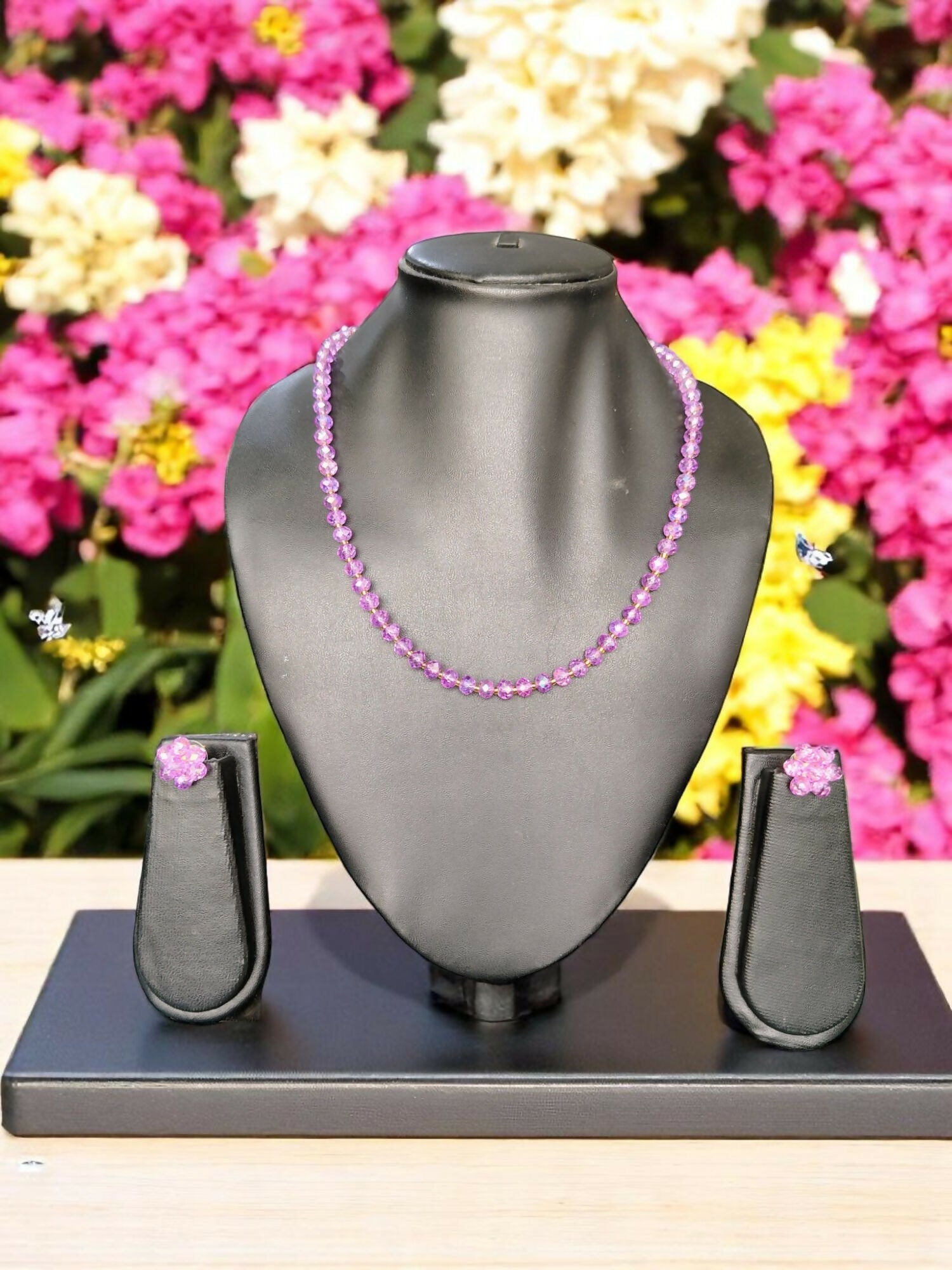 Inhanns Crystal Bloom – Single Line Necklace + Studs - Glossy Purple | Grocsy
