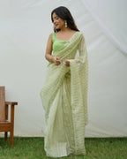 Vamsee Vijaysitara Pista Organza Saree | Grocsy