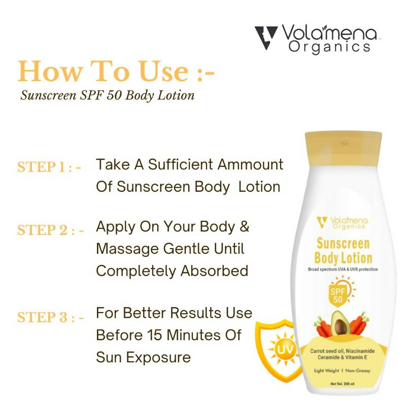 Volamena Sunscreen Body Lotion With Carrot Seed Oil Protects From UVA & UVB | Grocsy