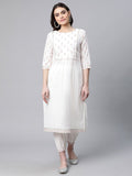 Ahalyaa Women Offwhite Pure Cotton Printed Floral Kurta With Trousers | Grocsy