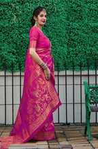 DEIANA'S Beautiful Designer Golden zari Soft Lichi Silk Saree - Pink | Grocsy